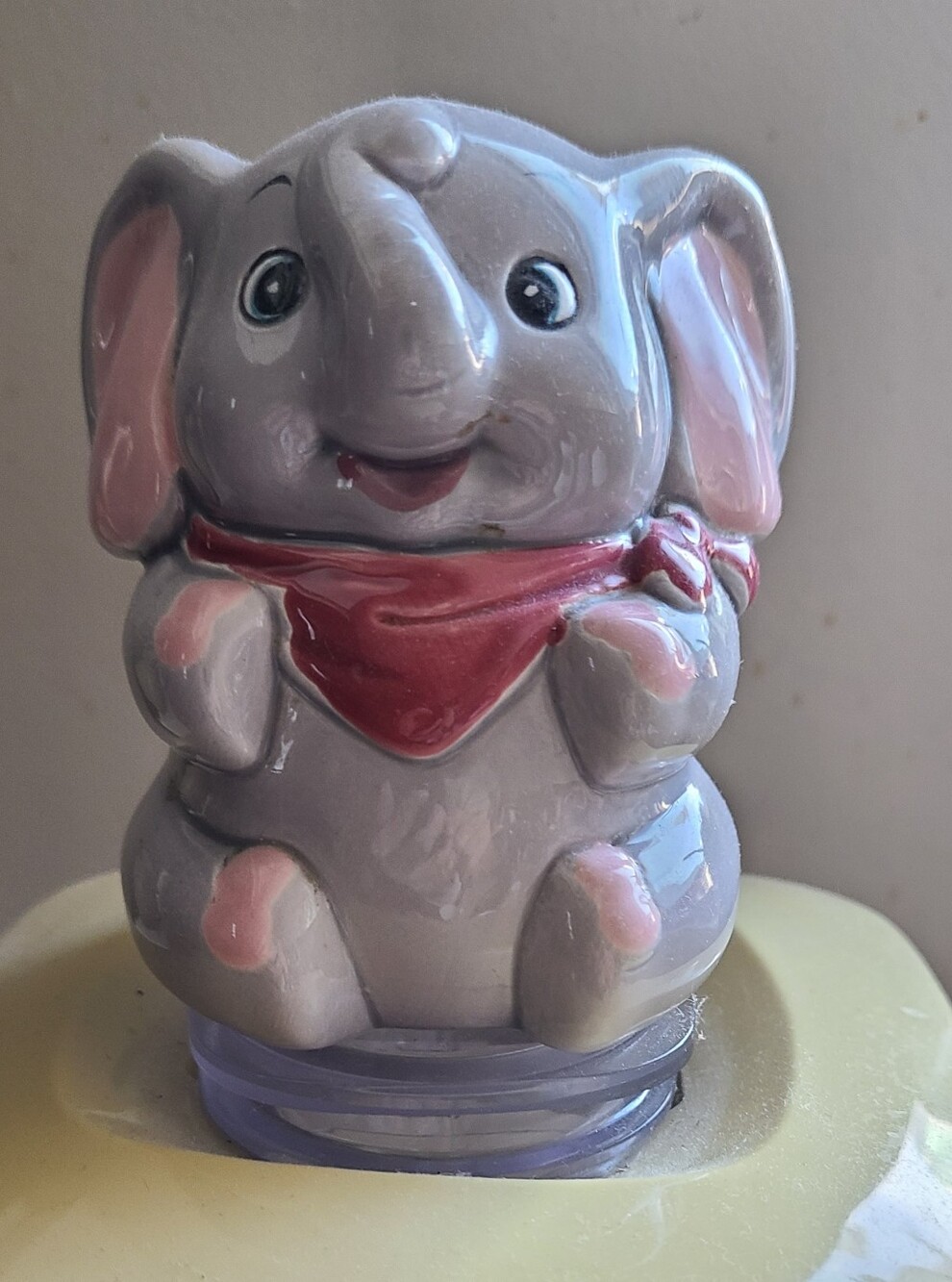Vintage 70's Gray Elephant Figurine with Red Bandana - Salt Shaker Home Accents